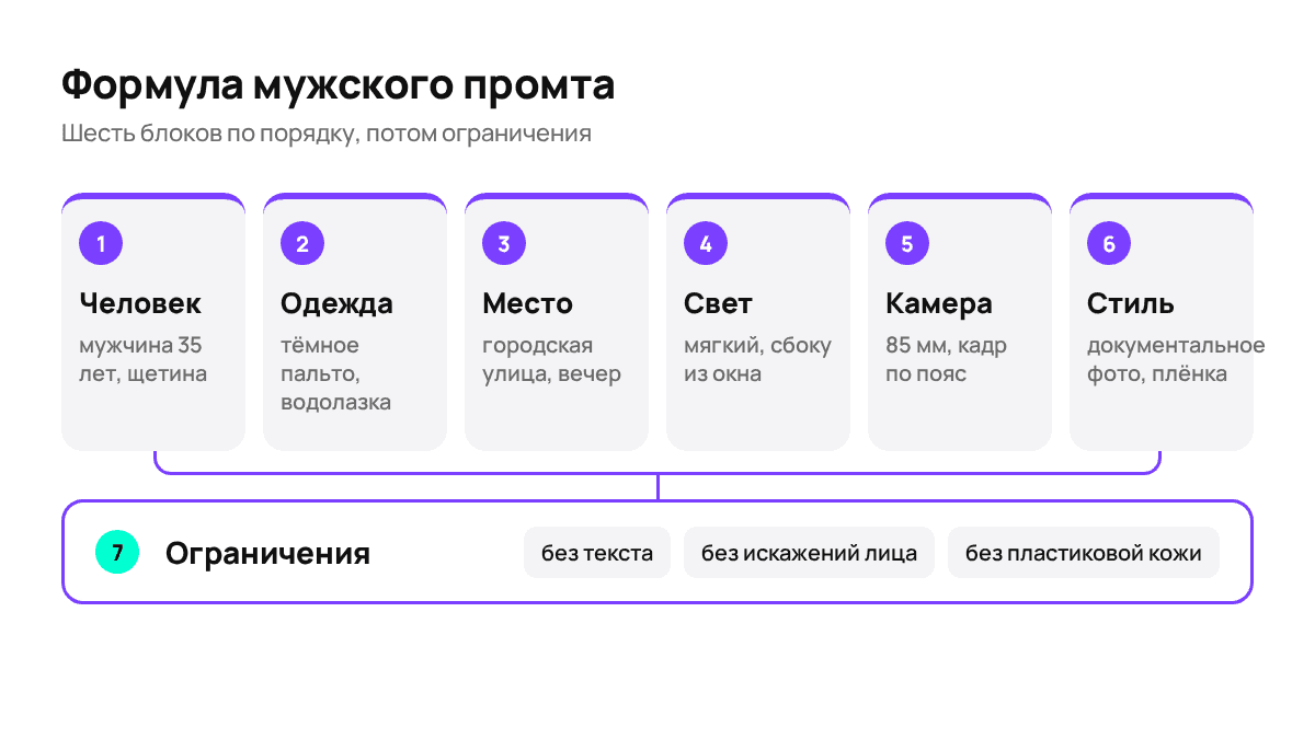 Из чего состоит мужской промт для фото