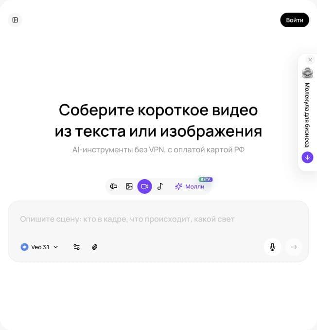 Реальный экран раздела «Видео» Молекулы, 27.09.2026. Выбранную модель нужно сверять отдельно.