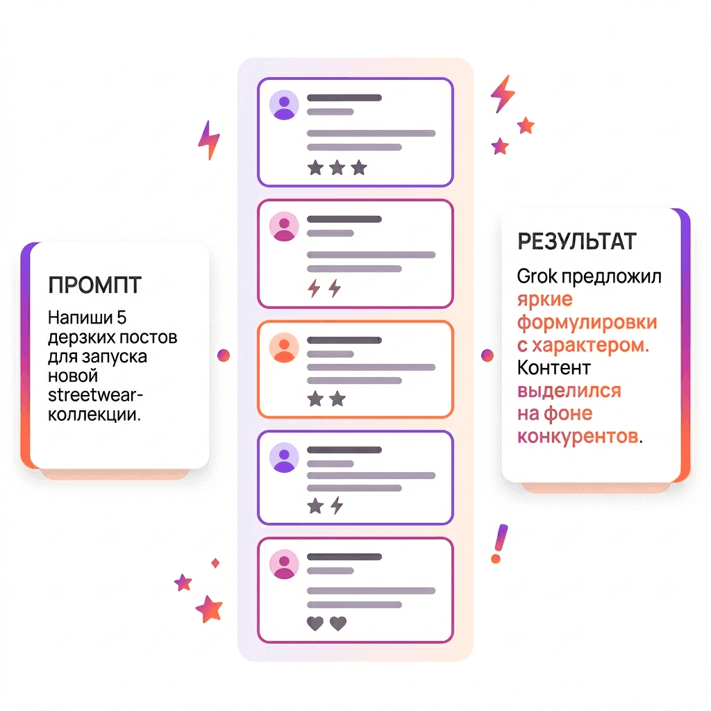 «Напиши 5 дерзких постов для запуска новой streetwear-коллекции»