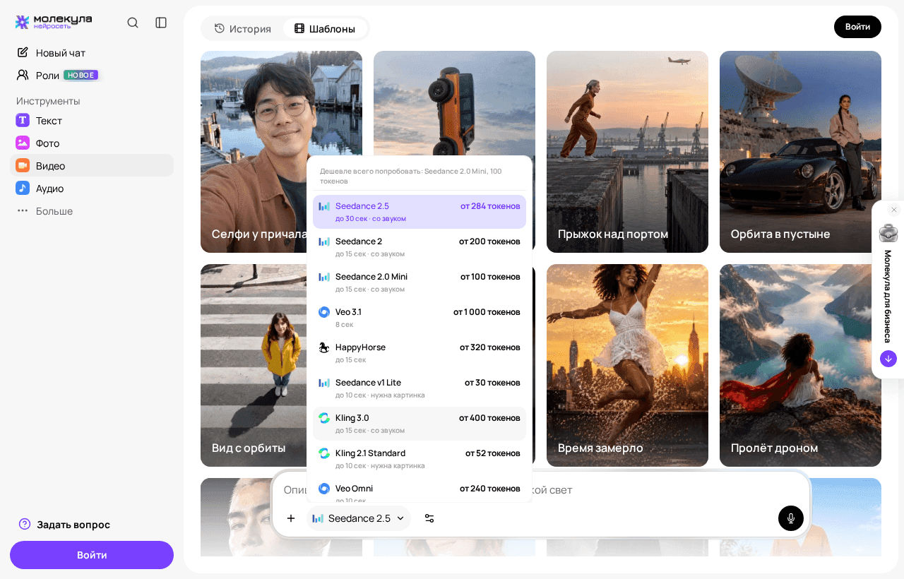 Версии Kling в списке моделей: Standard, обычная и режим image-to-video